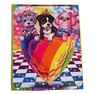 Lisa Frank Sticker Rainbow Puppy Yorkie‎ Terrier Heart Checkered 1.75x1.25"